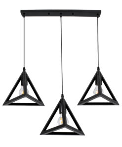 GloboStar® GLOBOSTAR® TRIANGLE 00621 Μοντέρνο Κρεμαστό Φωτιστικό Οροφής με Ντουί 3 x E27 AC 220-240V IP20 - Μαύρο - Μ70 x Π22 x Y130cm