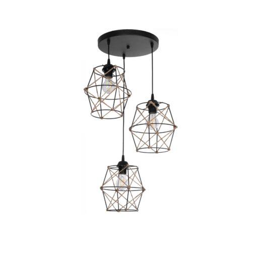 GloboStar® GLOBOSTAR® RAYLO 201-0048 Vintage Κρεμαστό Φωτιστικό Οροφής με Ντουί 3 x E27 AC 220-240V IP20 - Μαύρο & Μπεζ - Μ44 x Π44 x Υ73cm