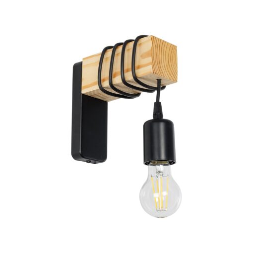 GloboStar® GloboStar® XYLO 203-0014 Μοντέρνο Επιτοίχιο Φωτιστικό Απλίκα Μονόφωτο 1 x E27 IP20 Μαύρο Μέταλλο με Μπεζ Ξύλο - Μ18 x Π18 x Υ19cm