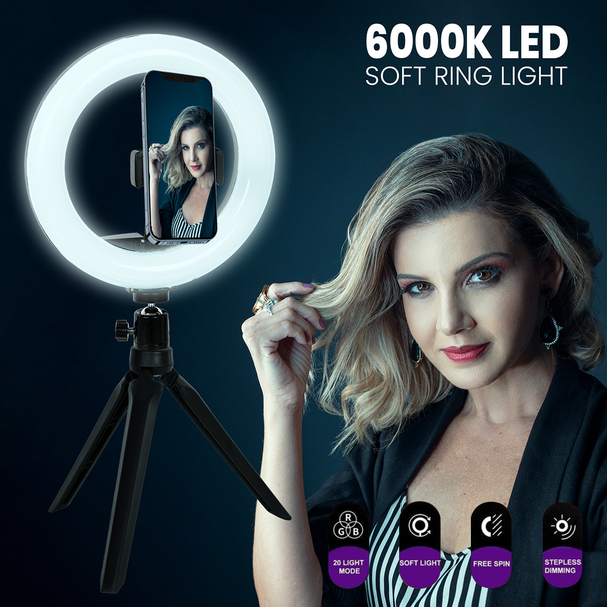 GloboStar® 75801 Professional Digital Ring Light Φ26cm LED SMD 30W 3000lm 180° DC 5V με Καλώδιο Τροφοδοσίας USB - Ενσωματωμένο Χειριστήριο Εναλλαγής Χρωμάτων & 1 Βάση Τηλεφώνου - Πολύχρωμο RGBW+WW Dimmable 10 GloboStar® 75801 Professional Digital Ring Light Φ26cm LED SMD 30W 3000lm 180° DC 5V με Καλώδιο Τροφοδοσίας USB - Ενσωματωμένο Χειριστήριο Εναλλαγής Χρωμάτων & 1 Βάση Τηλεφώνου - Πολύχρωμο RGBW+WW Dimmable - Image 9