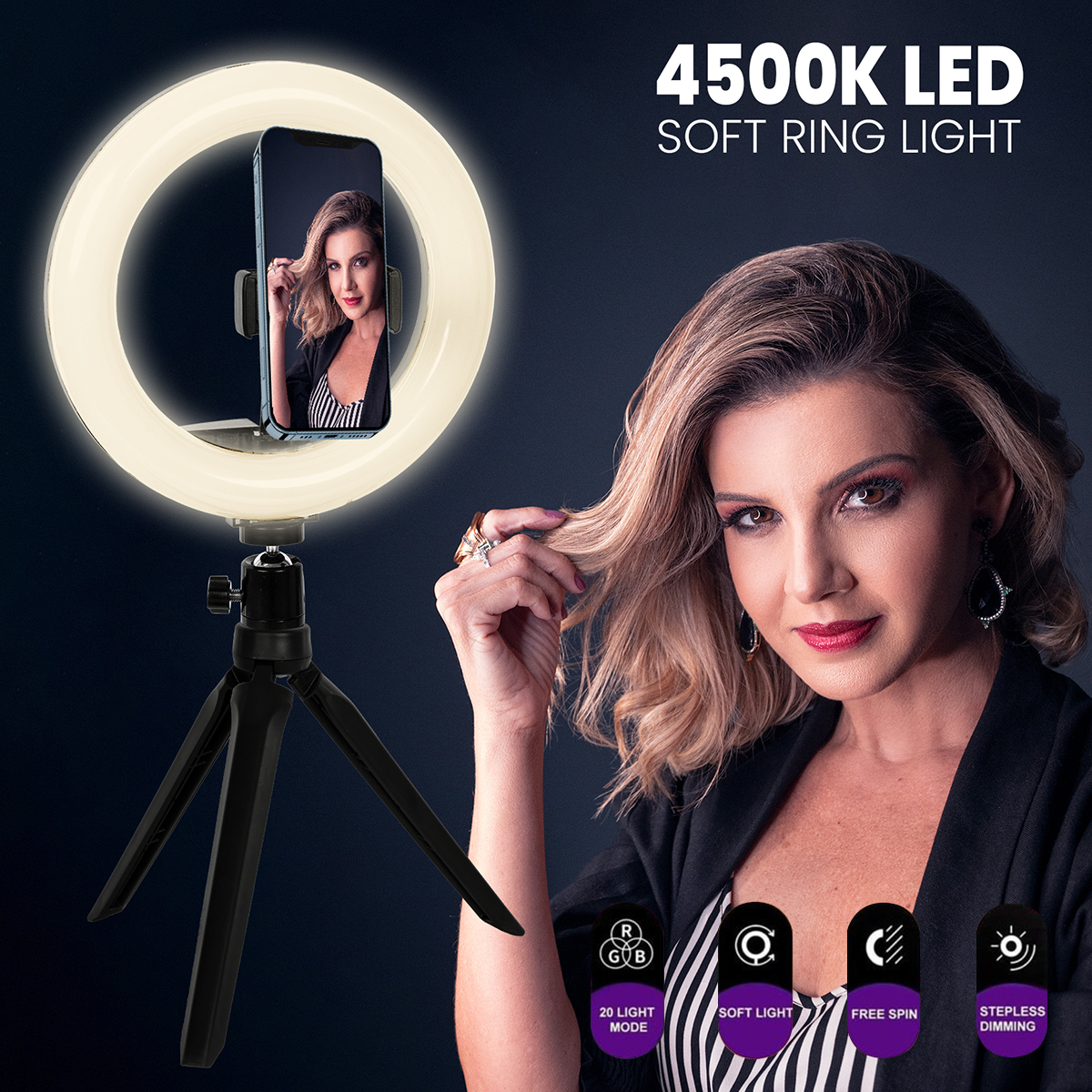 GloboStar® 75801 Professional Digital Ring Light Φ26cm LED SMD 30W 3000lm 180° DC 5V με Καλώδιο Τροφοδοσίας USB - Ενσωματωμένο Χειριστήριο Εναλλαγής Χρωμάτων & 1 Βάση Τηλεφώνου - Πολύχρωμο RGBW+WW Dimmable 11 GloboStar® 75801 Professional Digital Ring Light Φ26cm LED SMD 30W 3000lm 180° DC 5V με Καλώδιο Τροφοδοσίας USB - Ενσωματωμένο Χειριστήριο Εναλλαγής Χρωμάτων & 1 Βάση Τηλεφώνου - Πολύχρωμο RGBW+WW Dimmable - Image 10