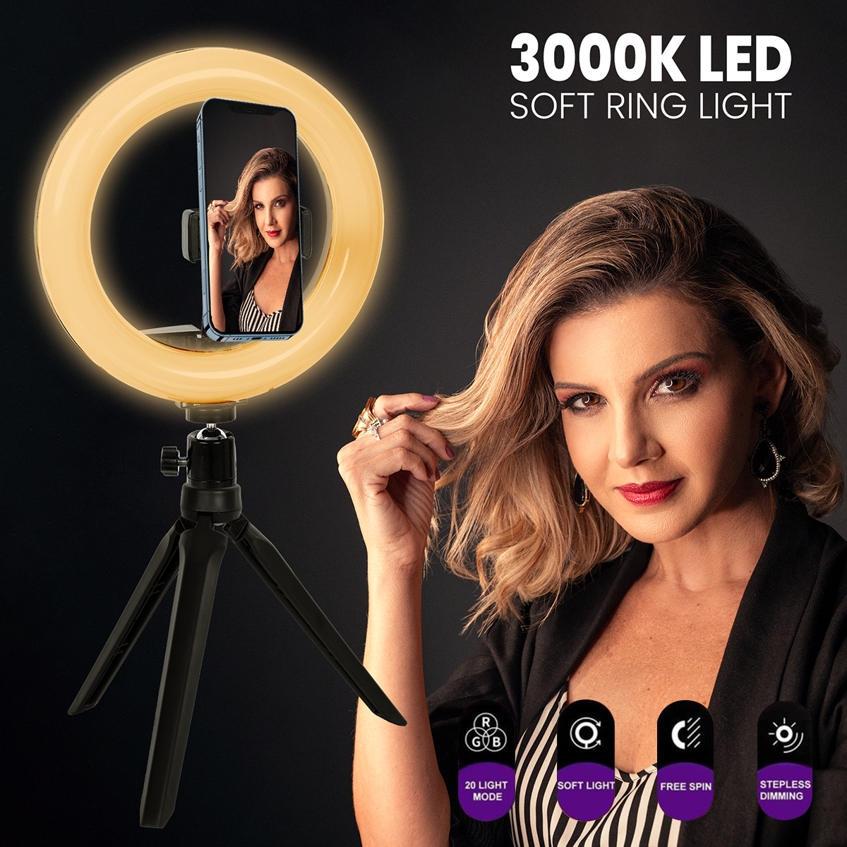 GloboStar® 75801 Professional Digital Ring Light Φ26cm LED SMD 30W 3000lm 180° DC 5V με Καλώδιο Τροφοδοσίας USB - Ενσωματωμένο Χειριστήριο Εναλλαγής Χρωμάτων & 1 Βάση Τηλεφώνου - Πολύχρωμο RGBW+WW Dimmable 12 GloboStar® 75801 Professional Digital Ring Light Φ26cm LED SMD 30W 3000lm 180° DC 5V με Καλώδιο Τροφοδοσίας USB - Ενσωματωμένο Χειριστήριο Εναλλαγής Χρωμάτων & 1 Βάση Τηλεφώνου - Πολύχρωμο RGBW+WW Dimmable - Image 11