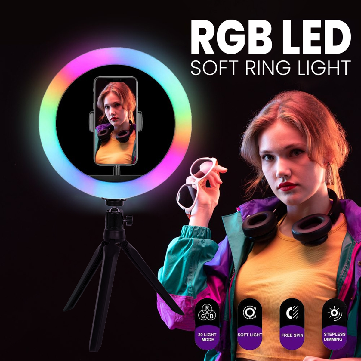 GloboStar® 75801 Professional Digital Ring Light Φ26cm LED SMD 30W 3000lm 180° DC 5V με Καλώδιο Τροφοδοσίας USB - Ενσωματωμένο Χειριστήριο Εναλλαγής Χρωμάτων & 1 Βάση Τηλεφώνου - Πολύχρωμο RGBW+WW Dimmable 9 GloboStar® 75801 Professional Digital Ring Light Φ26cm LED SMD 30W 3000lm 180° DC 5V με Καλώδιο Τροφοδοσίας USB - Ενσωματωμένο Χειριστήριο Εναλλαγής Χρωμάτων & 1 Βάση Τηλεφώνου - Πολύχρωμο RGBW+WW Dimmable - Image 8