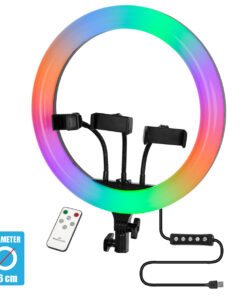 GloboStar® GloboStar® 75803 Professional Digital Ring Light Φ36cm LED SMD 50W 5000lm 180° DC 5V με Καλώδιο Τροφοδοσίας USB - Ενσωματωμένο και Ασύρματο Χειριστήριο RF 2.4Ghz Εναλλαγής Χρωμάτων & 3 Βάσεις Τηλεφώνου - Πολύχρωμο RGBW+WW Dimmable