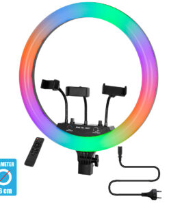 GloboStar® GloboStar® 75805 Professional Digital Ring Light Φ46cm LED SMD 70W 7000lm 180° AC 230V με Καλώδιο Τροφοδοσίας Πρίζας - Ασύρματο Χειριστήριο RF 2.4Ghz Εναλλαγής Χρωμάτων & 3 Βάσεις Τηλεφώνου - Πολύχρωμο RGBW+WW Dimmable
