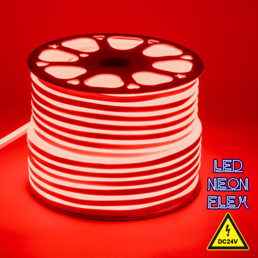 GloboStar® GloboStar® 70563 OVALE 120° Degree Neon Flex Epistar LED SMD 2835 1m 12W/m 120LED/m 840lm/m 120° DC 24V Αδιάβροχη IP68 Κόκκινο Dimmable