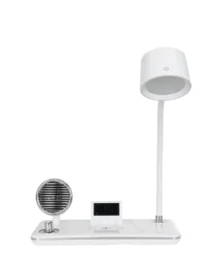 Alternative view of GLOBOSTAR® OLDY 76557 Μοντέρνο Επιτραπέζιο Φωτιστικό Γραφείου με Ασύρματη Φόρτιση 15W 3A, 5W Bluetooth Ηχείο & Ψηφιακό Ρολόι LED 3W 300lm 120° DC 5V με USB-C IP20 Ρυθμιζόμενο Λευκό CCT με Αφή 2700K/4500K/6000K Dimmable - Sanan SMD Chip - Λευκό - Μ13 x Π25 x Υ43cm - 2 Χρόνια Εγγύηση