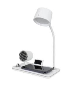 GLOBOSTAR® OLDY 76557 Μοντέρνο Επιτραπέζιο Φωτιστικό Γραφείου με Ασύρματη Φόρτιση 15W 3A, 5W Bluetooth Ηχείο & Ψηφιακό Ρολόι LED 3W 300lm 120° DC 5V με USB-C IP20 Ρυθμιζόμενο Λευκό CCT με Αφή 2700K/4500K/6000K Dimmable - Sanan SMD Chip - Λευκό - Μ13 x Π25 x Υ43cm - 2 Χρόνια Εγγύηση 18 76557 5