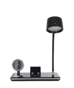 Alternative view of GLOBOSTAR® OLDY 76563 Μοντέρνο Επιτραπέζιο Φωτιστικό Γραφείου με Ασύρματη Φόρτιση 15W 3A, 5W Bluetooth Ηχείο & Ψηφιακό Ρολόι LED 3W 300lm 120° DC 5V με USB-C IP20 Ρυθμιζόμενο Λευκό CCT με Αφή 2700K/4500K/6000K Dimmable - Sanan SMD Chip - Μαύρο - Μ13 x Π25 x Υ43cm - 2 Χρόνια Εγγύηση