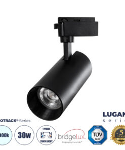 GloboStar® GloboStar® LUGANO 60815 Μονοφασικό Φωτιστικό Σποτ Ράγας LED 30W 3900lm 36° Acrylic HQ LENS AC 220-240V IP20 Φ7.5 x Υ22.7cm Ψυχρό Λευκό 6000K - EUROTRACK® System 1L+1N - Μαύρο - Bridgelux Chip - TÜV Certified Driver - 5 Χρόνια Εγγύηση
