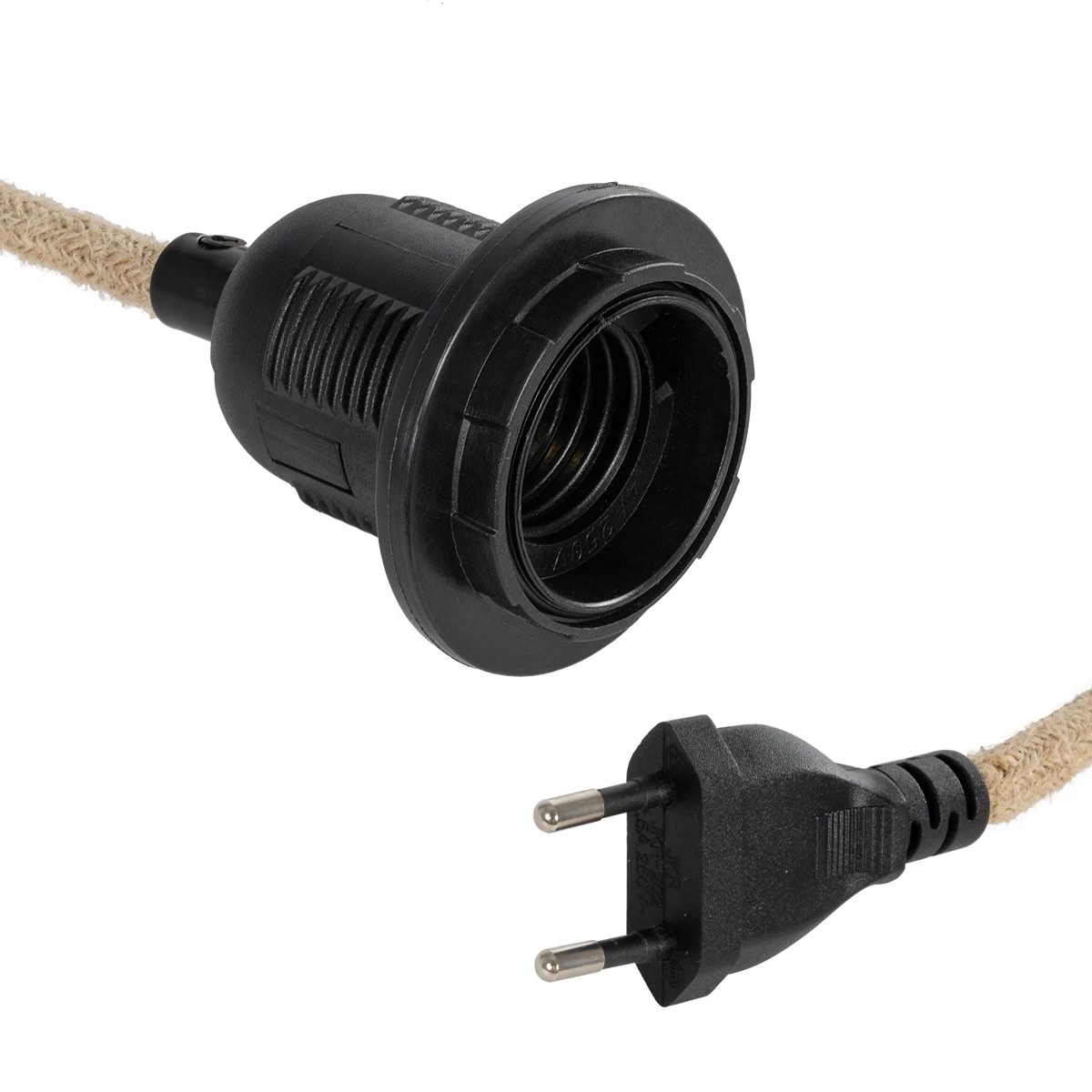 GLOBOSTAR® WHIP 77660 Μοντέρνο DIY Φωτιστικό με Υφασμάτινο Καλώδιο, Ντουί 1 x E27, Διακόπτη On/Off & Πρίζα AC 220-240V IP20 - Μπεζ & Μαύρο - Μ140 x Π5.8 x Υ5.8cm 2 Ντουί 1 x E27