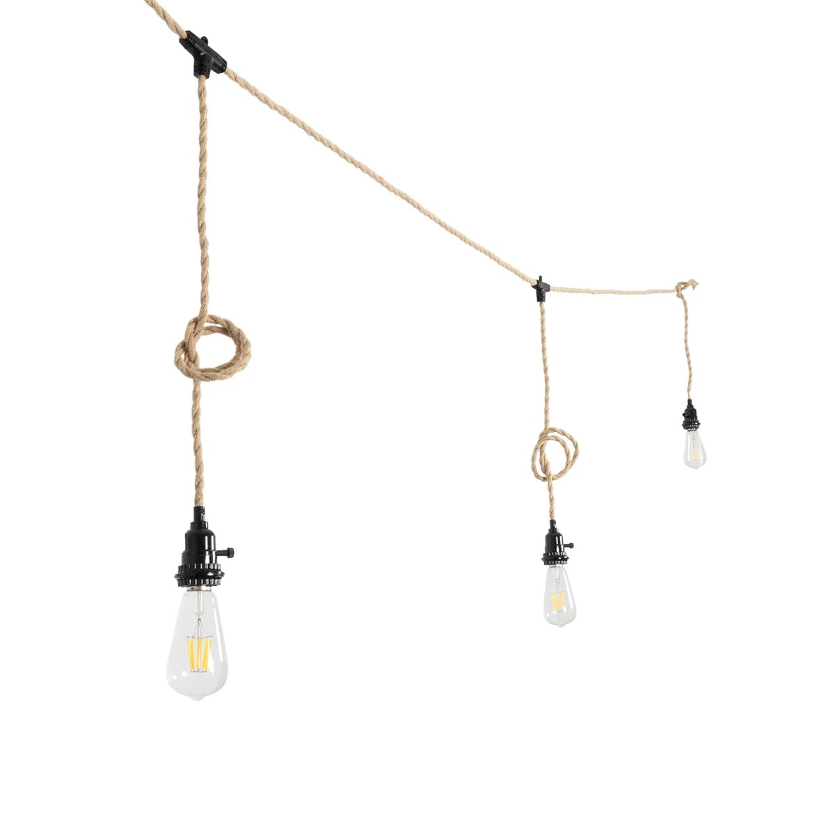 GLOBOSTAR® WHIP 77676 Μοντέρνο DIY Φωτιστικό με Υφασμάτινο Καλώδιο, Ντουί 3 x E27, Διακόπτη On/Off & Πρίζα AC 220-240V IP20 - Μπεζ & Μαύρο - Μ650 x Π5.5 x Υ100cm 2 Ντουί 3 x E27