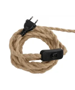 GLOBOSTAR® WHIP 77676 Μοντέρνο DIY Φωτιστικό με Υφασμάτινο Καλώδιο, Ντουί 3 x E27, Διακόπτη On/Off & Πρίζα AC 220-240V IP20 - Μπεζ & Μαύρο - Μ650 x Π5.5 x Υ100cm 14 77676 6