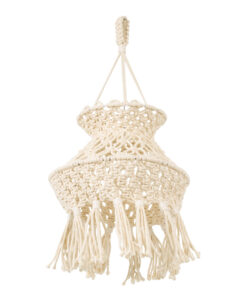 GloboStar® GloboStar® 36212 LIBYA Boho Καπέλο Φωτιστικού- Μακραμέ Πλεκτό Χειροποίητο Μπεζ Βαμβακερό Νήμα - Μ30 x Π30 x Υ50cm