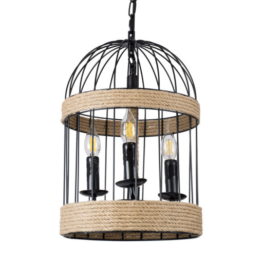 GloboStar® GLOBOSTAR® MERLIN 00865 Vintage Κρεμαστό Φωτιστικό Οροφής με Ντουί 3 x E14 AC 220-240V IP20 - Μαύρο & Μπεζ - Μ28 x Π28 x Υ40cm