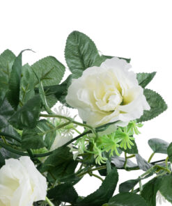 Alternative view of GloboStar® 78131 Τεχνητό Κρεμαστό Φυτό Διακοσμητική Γιρλάντα Λουλουδιών με 10 Λευκά Τριαντάφυλλα & Πράσινο Φύλλωμα Μ12 x Π12 x Υ220cm