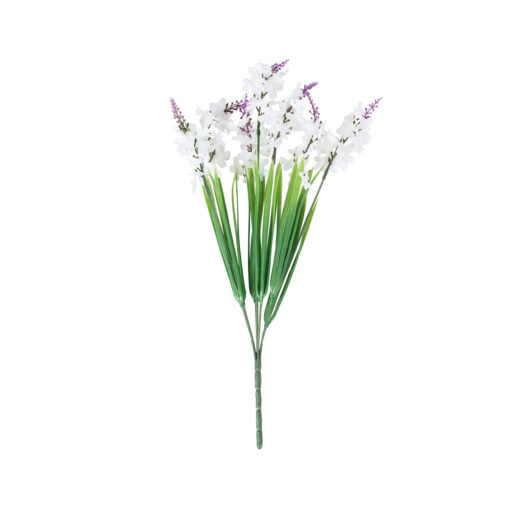 GloboStar® GloboStar® 78202 Τεχνητό Φυτό Μπουκέτο Διακοσμητικών Λουλουδιών με 10 Λευκές και Μωβ Λεβάντες M10 x Υ30 x Π10cm