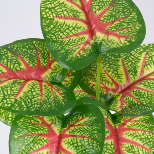 GloboStar® GloboStar® CALADIUM 78271 Τεχνητό Φυτό Καλάδιο - Μπουκέτο Διακοσμητικών Φυτών - Κλαδιών με Φύλλωμα Πράσινο - Κόκκινο - Κίτρινο Υ28cm