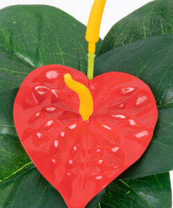 GloboStar® GloboStar® FLAMINGO FLOWER 78293 Τεχνητό Φυτό Ανθούριο - Μπουκέτο Διακοσμητικών Φυτών - Κλαδιών με Φύλλωμα Πράσινο - Πορτοκαλί - Κόκκινο Υ26cm