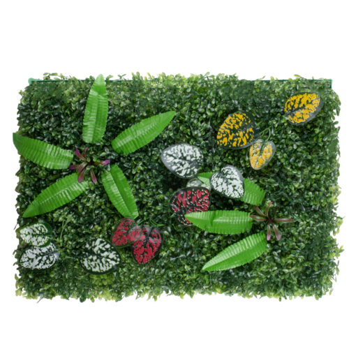 GloboStar® GloboStar® 78429 Artificial - Συνθετικό Τεχνητό Διακοσμητικό Πάνελ Φυλλωσιάς - Κάθετος Κήπος Πυξάρι - Φτέρη - Πόλκα - Λευκό - Κίτρινο - Κόκκινο - Μωβ Μ60 x Υ40 x Π7cm