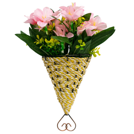 GloboStar® GloboStar® 78602 Κασπώ Τεχνητών Φυτών Επιτοίχιο Μεταλικό με Χάλκινες Λεπτομέρειες και Λευκό Χρυσό Σχοινί Μ16.5 x Π6.5 x Υ29cm