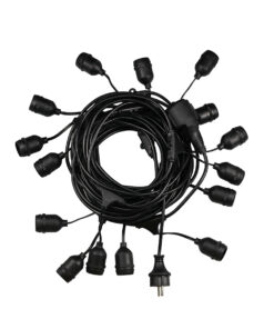 Alternative view of GLOBOSTAR® E27GARLAND 78984 Μοντέρνο Φωτιστικό Κήπου Γιρλάντα 15m με Ντουί 15 x E27 & Πρίζα Schuko Επεκτεινόμενη 90° AC 220-240V IP65 - Μαύρο - Μ1500 x Π92 x Υ16cm