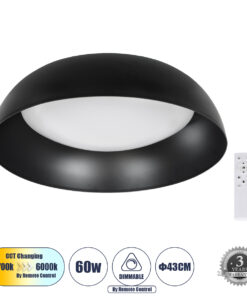 GloboStar® GloboStar® ANATOLIA 61261 Πλαφονιέρα Οροφής LED CCT 60W 6900lm 120° AC 220-240V - Εναλλαγή Φωτισμού μέσω Τηλεχειριστηρίου All In One Ψυχρό 6000k+Φυσικό 4500k+Θερμό 2700k Dimmable Φ43cm - Μαύρο - 3 Years Warranty