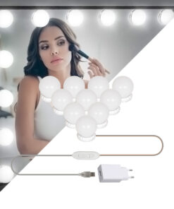 GloboStar® GloboStar® 79047 Φωτιστικό Γιρλάντα με 10 Γλομπάκια για Μακιγιάζ - Καθρέπτη LED 8W 800lm DC 5V με Καλώδιο Τροφοδοσίας USB - Ενσωματωμένο Χειριστήριο Εναλλαγής Χρωμάτων & USB Wall Adapter Αδιάβροχο IP54 CCT Θερμό 2700K έως Ψυχρό 6000K Dimmable