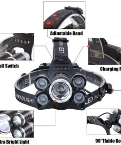 GloboStar® 79059 Φακός Κεφαλής Επαναφορτιζόμενος LED CREE XML2-T6 Chip 30 Watt 2000lm με 2 x 18650 Μπαταρίες 5200mAh Ψυχρό Λευκό 6000K - Μ9 x Π7.5 x Υ9cm 28 79059 10 1