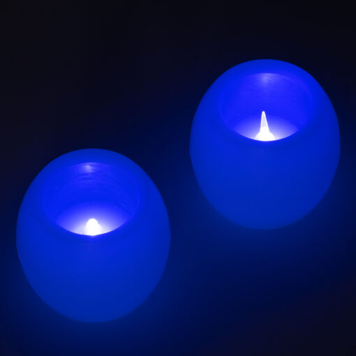 GloboStar® GloboStar® CANDLE 79548 ΣΕΤ 2 x Διακοσμητικά Realistic Κεράκια με LED Εφέ Κινούμενης Φλόγας - Μπαταρίας 2 x CR2032 Μπλε Μπεζ D6 x H5cm
