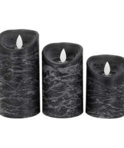 Alternative view of GloboStar® 79557 ΣΕΤ 3 Διακοσμητικών Realistic Κεριών Παραφίνης με LED Εφέ Κινούμενης Φλόγας - Μπαταρίας & Ασύρματο Χειριστήριο IR Μαύρα με Ασημένιες Ρίγες Θερμό Λευκό 3000K Dimmable