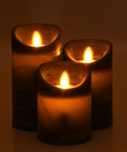 GloboStar® 79557 ΣΕΤ 3 Διακοσμητικών Realistic Κεριών Παραφίνης με LED Εφέ Κινούμενης Φλόγας - Μπαταρίας & Ασύρματο Χειριστήριο IR Μαύρα με Ασημένιες Ρίγες Θερμό Λευκό 3000K Dimmable 9 79557 4