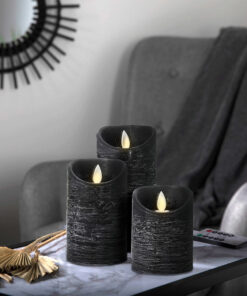 GloboStar® 79557 ΣΕΤ 3 Διακοσμητικών Realistic Κεριών Παραφίνης με LED Εφέ Κινούμενης Φλόγας - Μπαταρίας & Ασύρματο Χειριστήριο IR Μαύρα με Ασημένιες Ρίγες Θερμό Λευκό 3000K Dimmable 10 79557 5