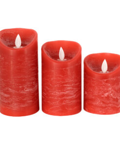 Alternative view of GloboStar® 79558 ΣΕΤ 3 Διακοσμητικών Realistic Κεριών Παραφίνης με LED Εφέ Κινούμενης Φλόγας - Μπαταρίας & Ασύρματο Χειριστήριο IR Κόκκινα με Ασημένιες Ρίγες Θερμό Λευκό 3000K Dimmable