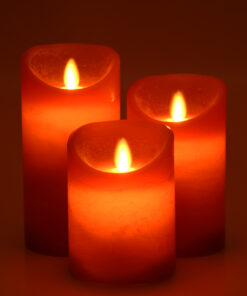 GloboStar® 79558 ΣΕΤ 3 Διακοσμητικών Realistic Κεριών Παραφίνης με LED Εφέ Κινούμενης Φλόγας - Μπαταρίας & Ασύρματο Χειριστήριο IR Κόκκινα με Ασημένιες Ρίγες Θερμό Λευκό 3000K Dimmable 9 79558 4