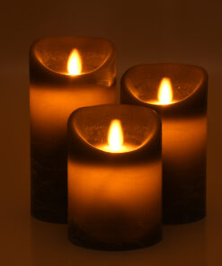 GloboStar® 79559 ΣΕΤ 3 Διακοσμητικών Realistic Κεριών Παραφίνης με LED Εφέ Κινούμενης Φλόγας - Μπαταρίας & Ασύρματο Χειριστήριο IR Γκρι με Ασημένιες Ρίγες Θερμό Λευκό 3000K Dimmable 9 79559 4