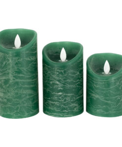 Alternative view of GloboStar® 79560 ΣΕΤ 3 Διακοσμητικών Realistic Κεριών Παραφίνης με LED Εφέ Κινούμενης Φλόγας - Μπαταρίας & Ασύρματο Χειριστήριο IR Πράσινα με Ασημένιες Ρίγες Θερμό Λευκό 3000K Dimmable