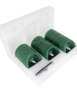 GloboStar® 79560 ΣΕΤ 3 Διακοσμητικών Realistic Κεριών Παραφίνης με LED Εφέ Κινούμενης Φλόγας - Μπαταρίας & Ασύρματο Χειριστήριο IR Πράσινα με Ασημένιες Ρίγες Θερμό Λευκό 3000K Dimmable 8 79560 3