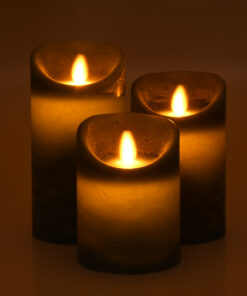 GloboStar® 79560 ΣΕΤ 3 Διακοσμητικών Realistic Κεριών Παραφίνης με LED Εφέ Κινούμενης Φλόγας - Μπαταρίας & Ασύρματο Χειριστήριο IR Πράσινα με Ασημένιες Ρίγες Θερμό Λευκό 3000K Dimmable 9 79560 4