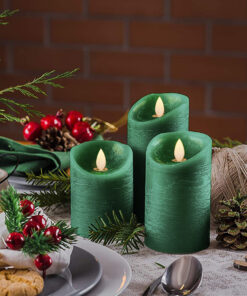 GloboStar® 79560 ΣΕΤ 3 Διακοσμητικών Realistic Κεριών Παραφίνης με LED Εφέ Κινούμενης Φλόγας - Μπαταρίας & Ασύρματο Χειριστήριο IR Πράσινα με Ασημένιες Ρίγες Θερμό Λευκό 3000K Dimmable 10 79560 5