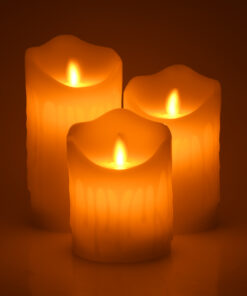 GloboStar® 79561 ΣΕΤ 3 Διακοσμητικών Realistic Κεριών Παραφίνης με LED Εφέ Κινούμενης Φλόγας - Μπαταρίας & Ασύρματο Χειριστήριο IR Σχέδιο Λιωμένο Κερί Θερμό Λευκό 3000K Dimmable 9 79561 4