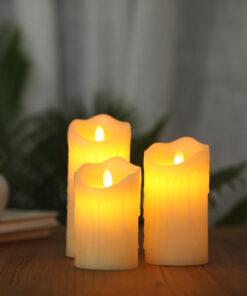 GloboStar® 79561 ΣΕΤ 3 Διακοσμητικών Realistic Κεριών Παραφίνης με LED Εφέ Κινούμενης Φλόγας - Μπαταρίας & Ασύρματο Χειριστήριο IR Σχέδιο Λιωμένο Κερί Θερμό Λευκό 3000K Dimmable 10 79561 5