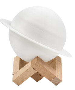 GloboStar® GloboStar® MOON 79608 Επιτραπέζιο Φωτιστικό Πορτατίφ LED 2W 120lm 360° DC 5V IP20 RGBW Dimmable Λευκό Πλαστικό με Μπεζ Ξύλο - Μ15 x Π15 x Υ13.5cm - 2 Xρόνια Εγγύηση