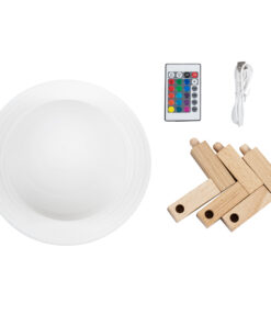 GloboStar® MOON 79608 Επιτραπέζιο Φωτιστικό Πορτατίφ LED 2W 120lm 360° DC 5V IP20 RGBW Dimmable Λευκό Πλαστικό με Μπεζ Ξύλο - Μ15 x Π15 x Υ13.5cm - 2 Xρόνια Εγγύηση 8 79608 4