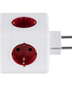 GLOBOSTAR® POWERCUBE 79628 Πολύπριζο 5 Θέσεων με 5 x EU Schuko Πρίζες Ασφαλείας Childproof AC 220-240V 3680W/16A Max Load IP20 - Λευκό & Κόκκινο - Μ7.5 x Π11.5 x Υ7.5cm 14 79628 2
