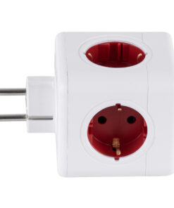 GLOBOSTAR® POWERCUBE 79628 Πολύπριζο 5 Θέσεων με 5 x EU Schuko Πρίζες Ασφαλείας Childproof AC 220-240V 3680W/16A Max Load IP20 - Λευκό & Κόκκινο - Μ7.5 x Π11.5 x Υ7.5cm 17 79628 5