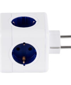 GLOBOSTAR® POWERCUBE 79629 Πολύπριζο 5 Θέσεων με 5 x EU Schuko Πρίζες Ασφαλείας Childproof AC 220-240V 3680W/16A Max Load IP20 - Λευκό & Μπλε - Μ7.5 x Π11.5 x Υ7.5cm 12 79629 2