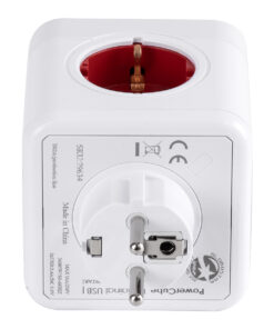 GloboStar® TRAVEL PowerCube PRO Certified 79634 Πολύπριζο 6 Θέσεων με 4 Πρίζες Ασφαλείας Childproof EU Schuko AC 220-240V & 2 Πρίζες USB Max 2.1A/DC 5V Μ7.5 x Π11.5 x Υ7.5 - Λευκό με Κόκκινο - Max Load 3680W/16A 16 79634 4