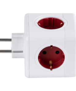 GloboStar® TRAVEL PowerCube PRO Certified 79634 Πολύπριζο 6 Θέσεων με 4 Πρίζες Ασφαλείας Childproof EU Schuko AC 220-240V & 2 Πρίζες USB Max 2.1A/DC 5V Μ7.5 x Π11.5 x Υ7.5 - Λευκό με Κόκκινο - Max Load 3680W/16A 17 79634 5