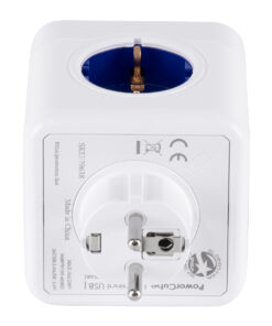 GloboStar® TRAVEL PowerCube PRO Certified 79638 Πολύπριζο 6 Θέσεων με 4 Πρίζες Ασφαλείας Childproof EU Schuko AC 220-240V & 2 Πρίζες USB Max 2.1A/DC 5V Μ7.5 x Π11.5 x Υ7.5 - Λευκό με Μπλε - Max Load 3680W/16A 14 79638 4